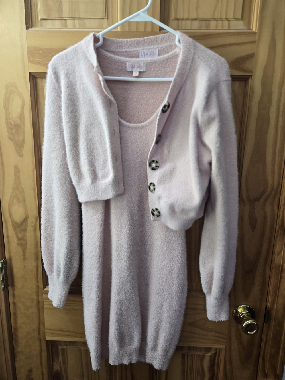 Pink Lily Light Pink Knit Sweater Dress with Cropped Cardigan